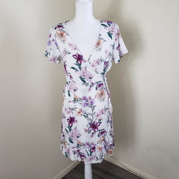 Real Clothing Summer Floral Wrap Dress White Small - Picture 1 of 11